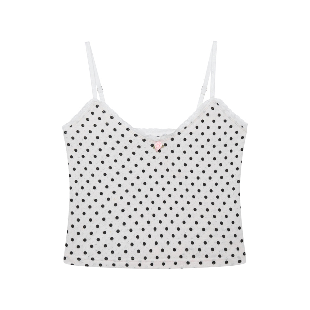 Camisole Tops Polka Dot Cami Pointelle Cami Top -Black Polka Dot