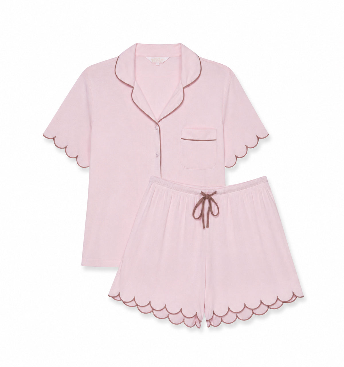 Scallop Pyjama Short Set - Petal Pink/ Cappuccino - The NAP Co.