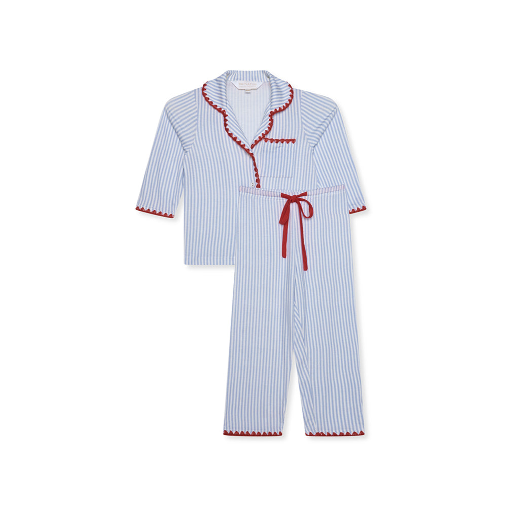 Children's Stitch Stretch Trouser Sleep Set- Blue Stripe/Red