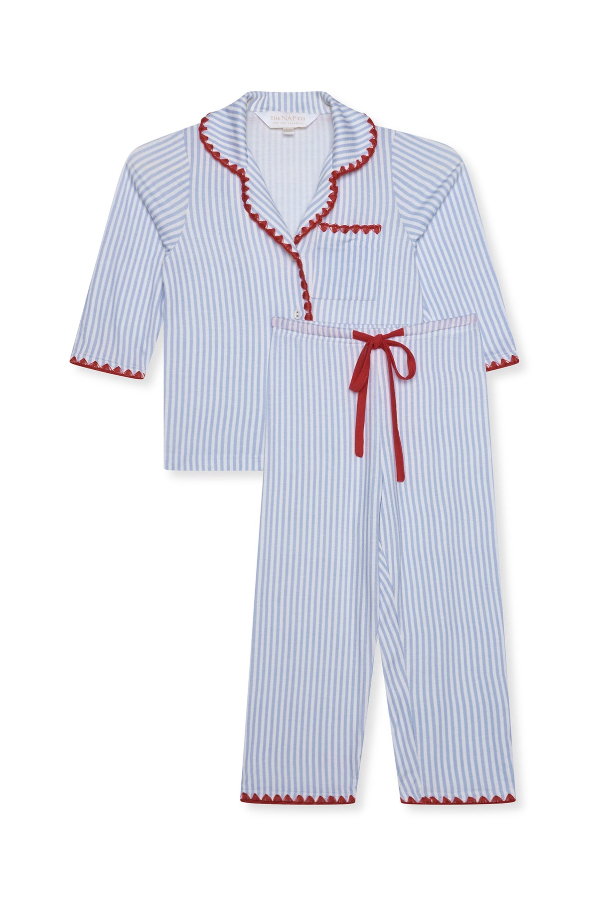 Children's Stitch Stretch Trouser Sleep Set- Blue Stripe/Red-1