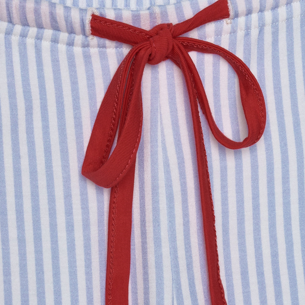 Stretch Contrast Stitch Pyjama Trouser Set - Blue Stripe/Red-2