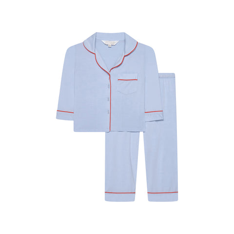 Children's Stretch Trouser Sleep Set- Baby Blue/Red