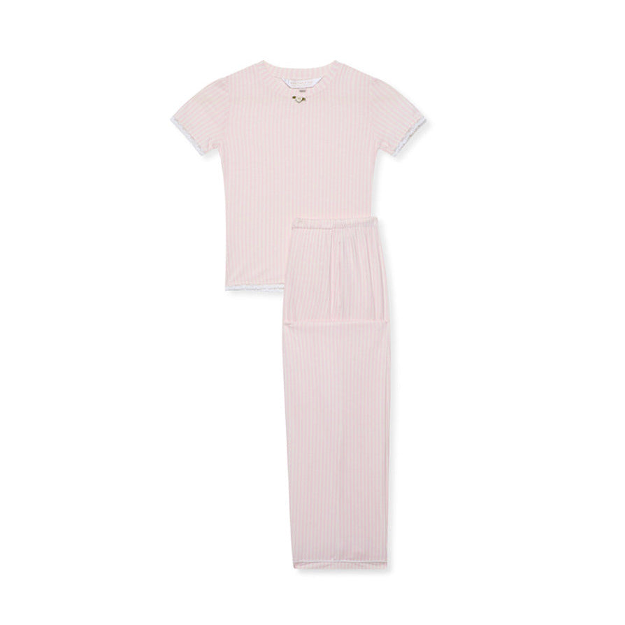 Stretch Trouser+Tee Set - Pink Stripe/ Rose - The NAP Co.