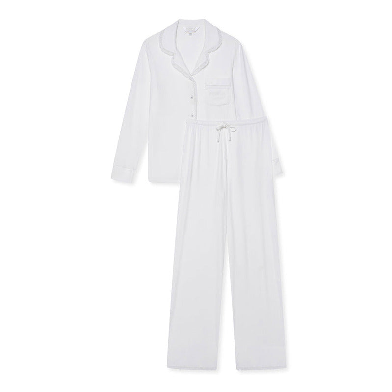 Stretch Ribbed Pyjama Trouser Set - White/Lace - The NAP Co. - image 1