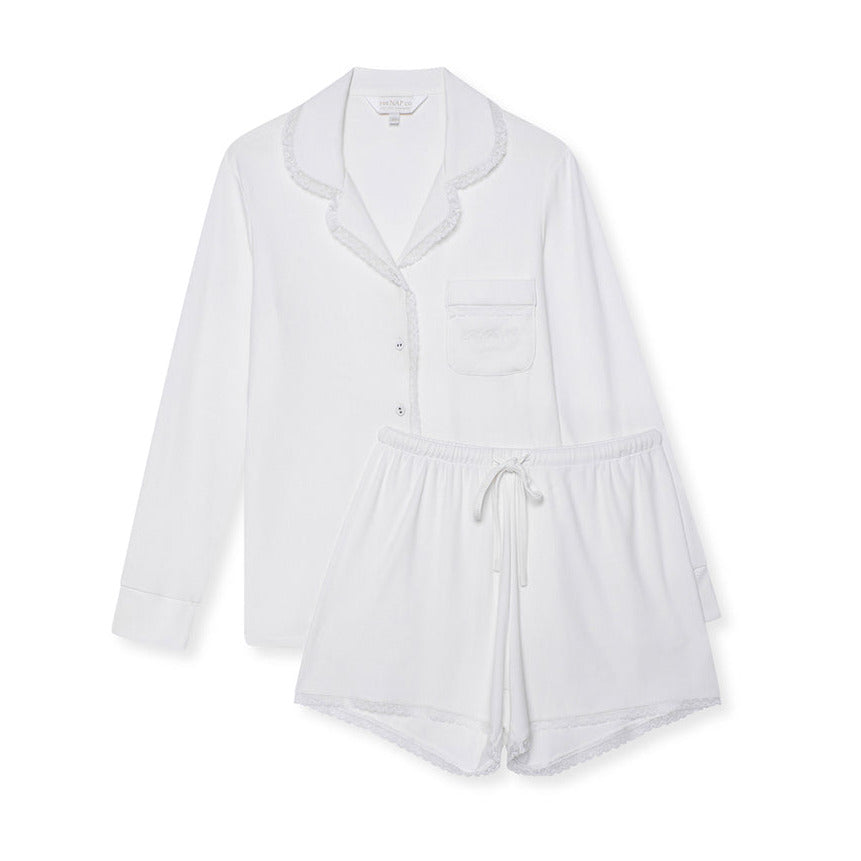 Stretch Ribbed Pyjama Short Set - White/Lace - The NAP Co. - image 1