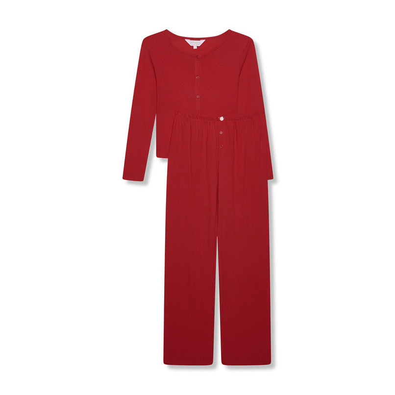 Cotton Pointelle Pyjama Trouser Set - Ruby Red