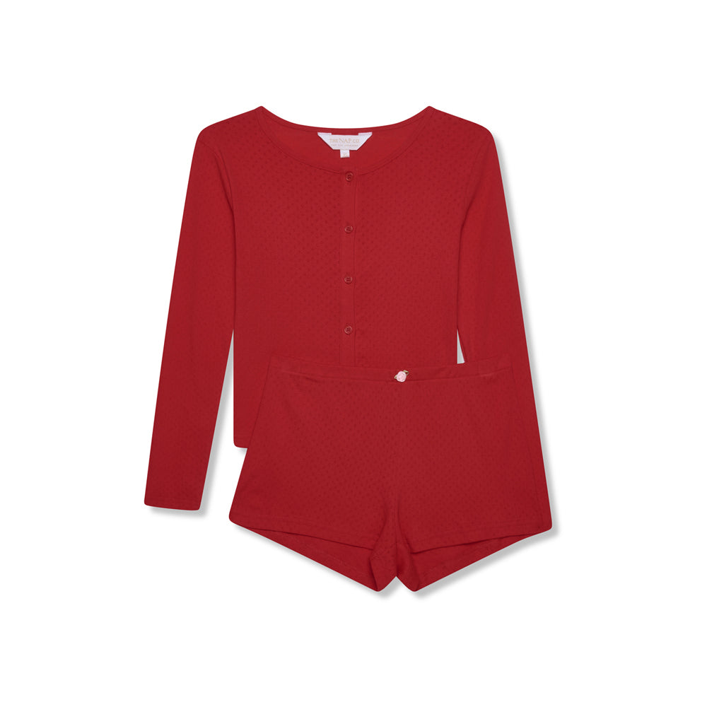 Cotton Pointelle Pyjama Short Set - Ruby Red