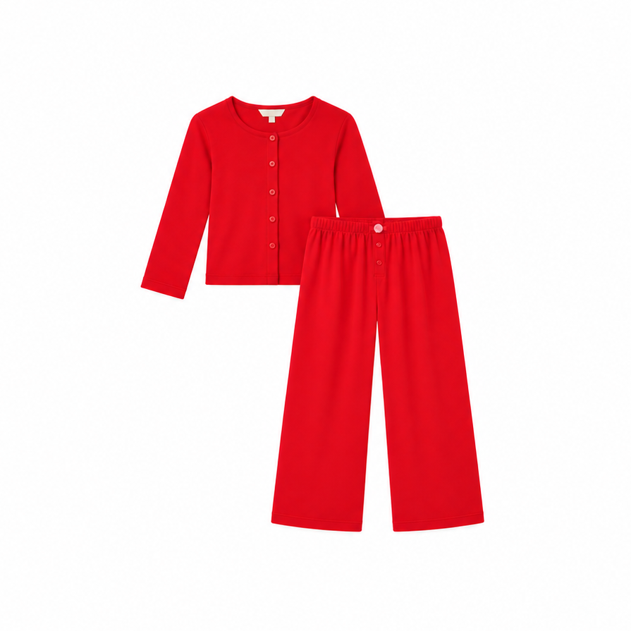 Children's Pointelle Trouser Sleep Set- Ruby Red-1