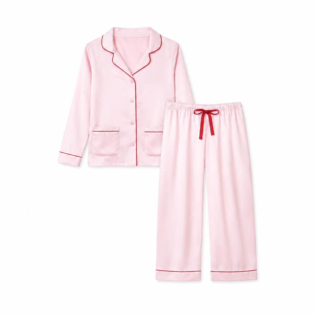 Satin Stretch Trouser PJ- Blush/ Berry-1