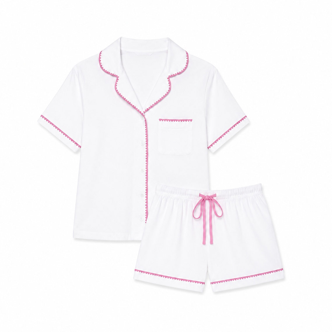 Stretch Cross Stitch Pyjama Short Set - White/Pastel Pink - The NAP Co.
