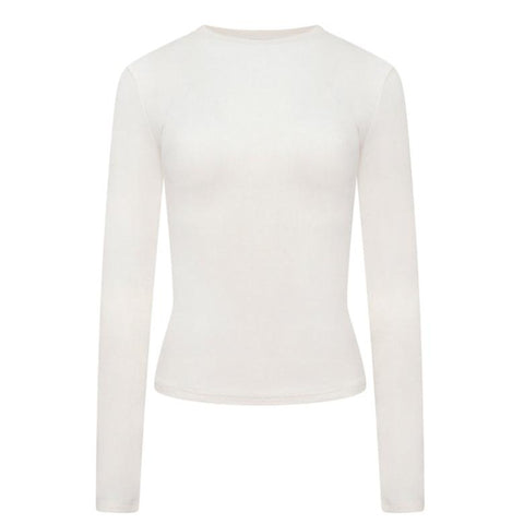 Ribbed Modal Long Sleeved Tshirt- Latte