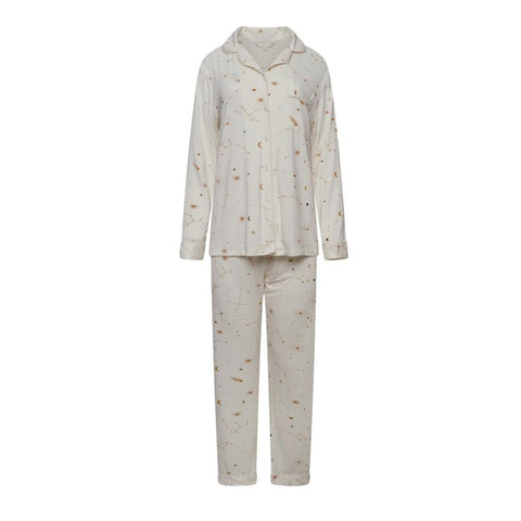 Children's Trouser Sleep Set- Half Moon/ White Pipping