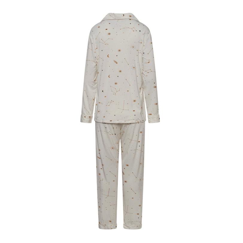 Rayon Stretch Pyjama Trouser Set - Half Moon/ White Pipping