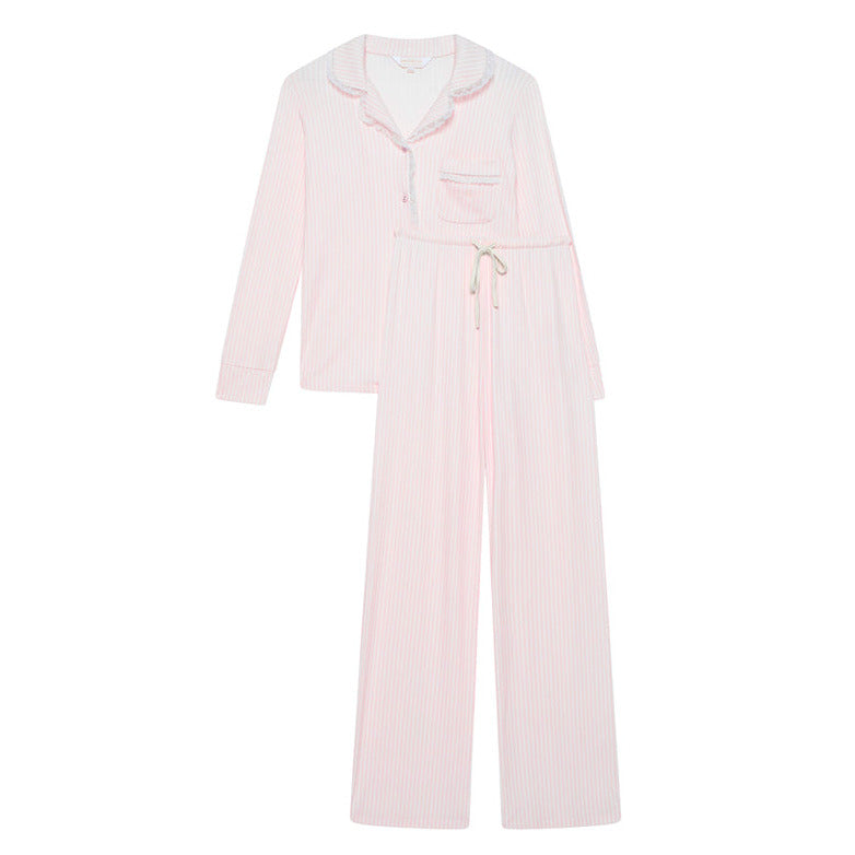 Stretch Ribbed Pyjama Trouser Set - Pink Stripe/Lace - The NAP Co. - image 1