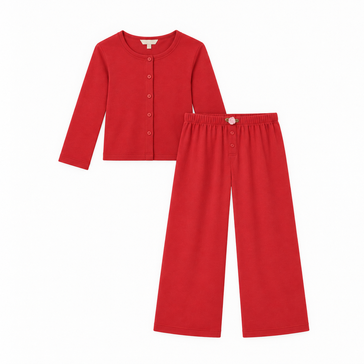 Children's Pointelle Trouser Sleep Set- Ruby Red
