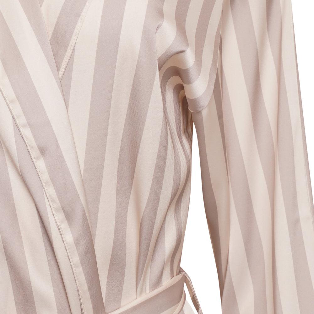 Satin Stripe Long Robe- Beige Stripe - The NAP Co.