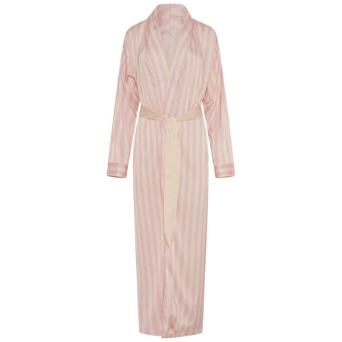 Satin Stripe Long Robe- Pink Stripe - The NAP Co.