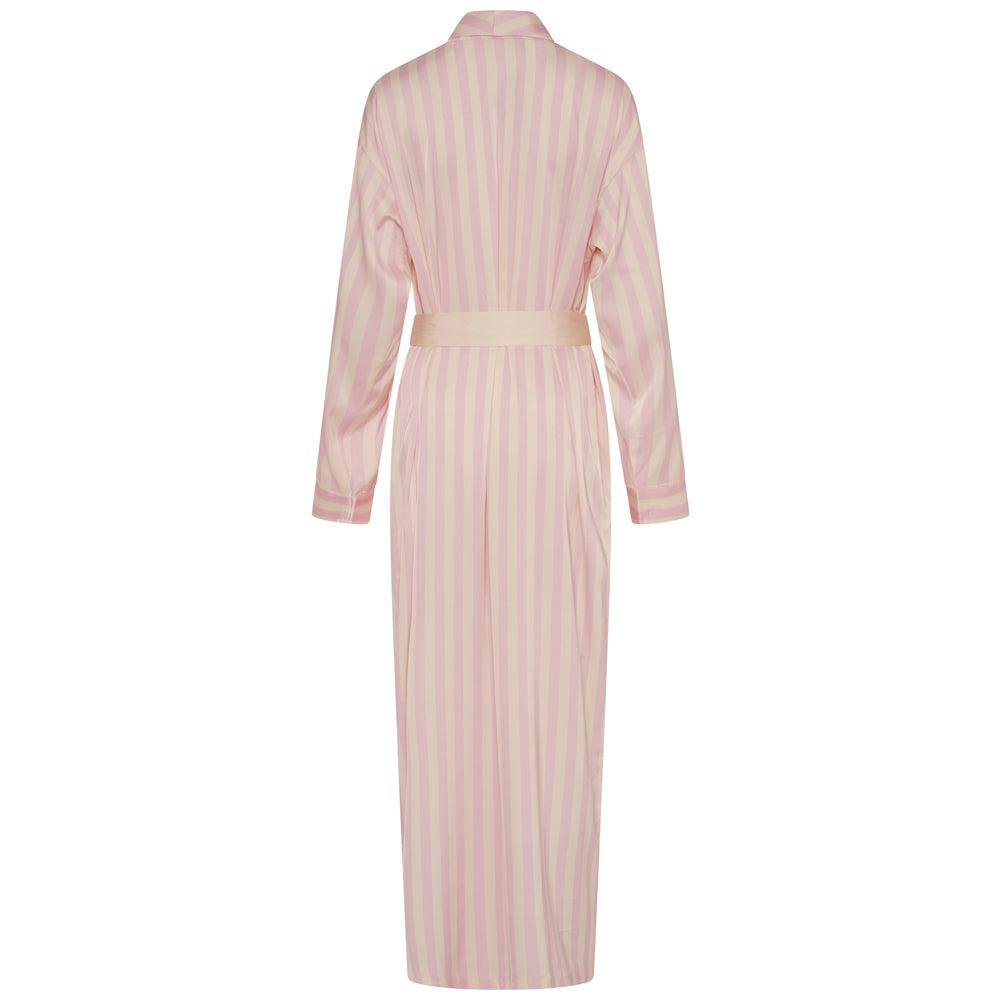 Satin Stripe Long Robe- Pink Stripe - The NAP Co.