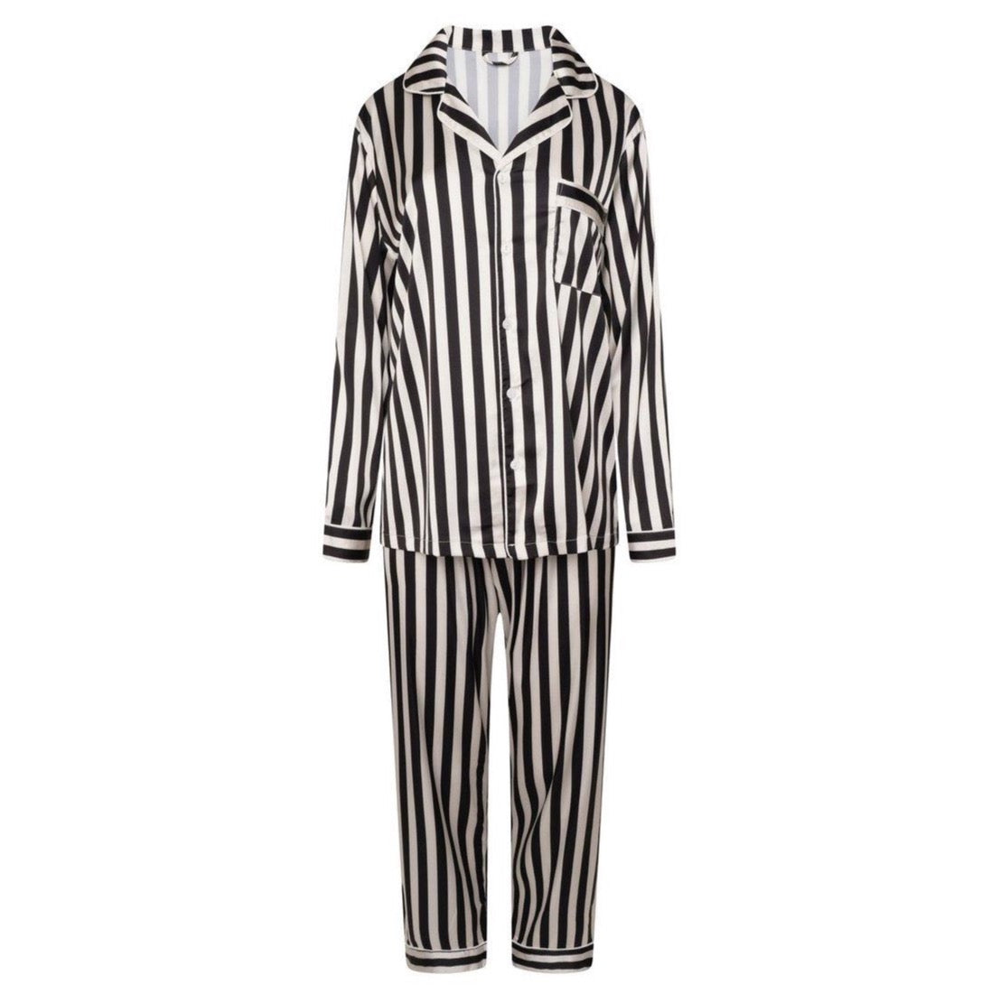 Satin Stripe Pyjama Trouser Set -Black - The NAP Co.