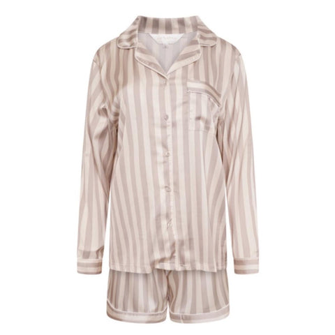 Satin Stripe Short Pyjama Set- Beige Stripe - The NAP Co.