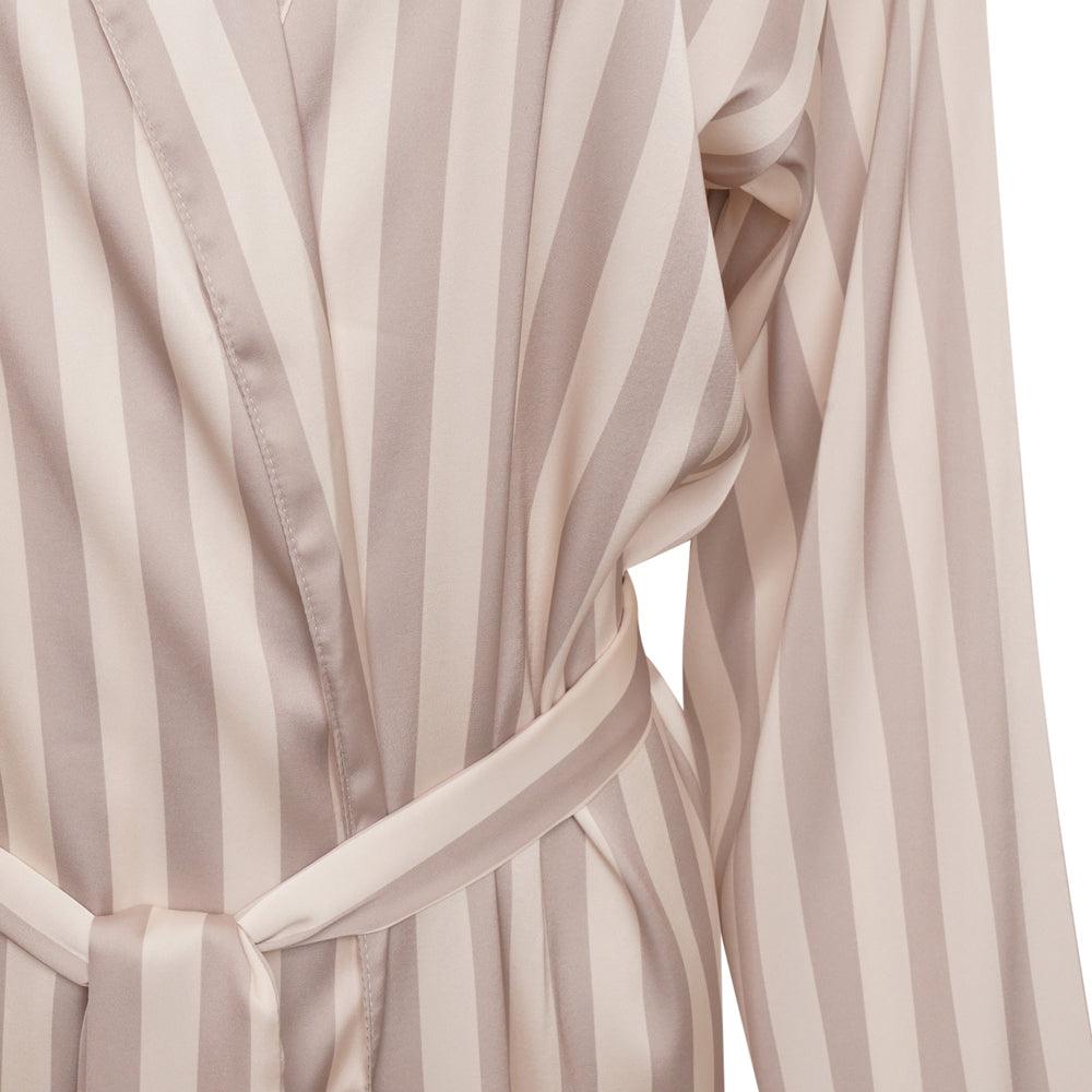 Satin Stripe Short Robe- Beige Stripe - The NAP Co.