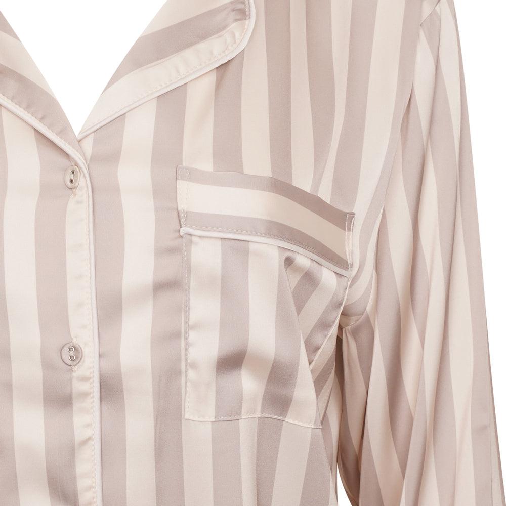 Satin Stripe Trouser Pyjama Set- Beige Stripe - The NAP Co.