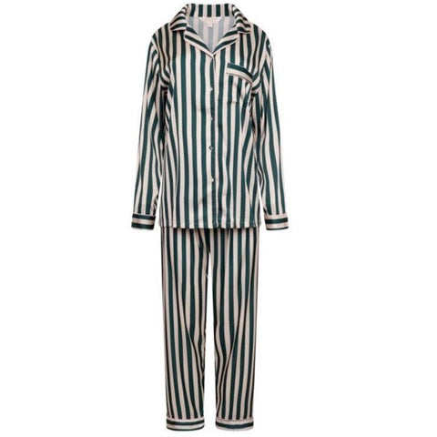 FINAL SALE-Satin Stripe Pyjama Set- Pink/Green