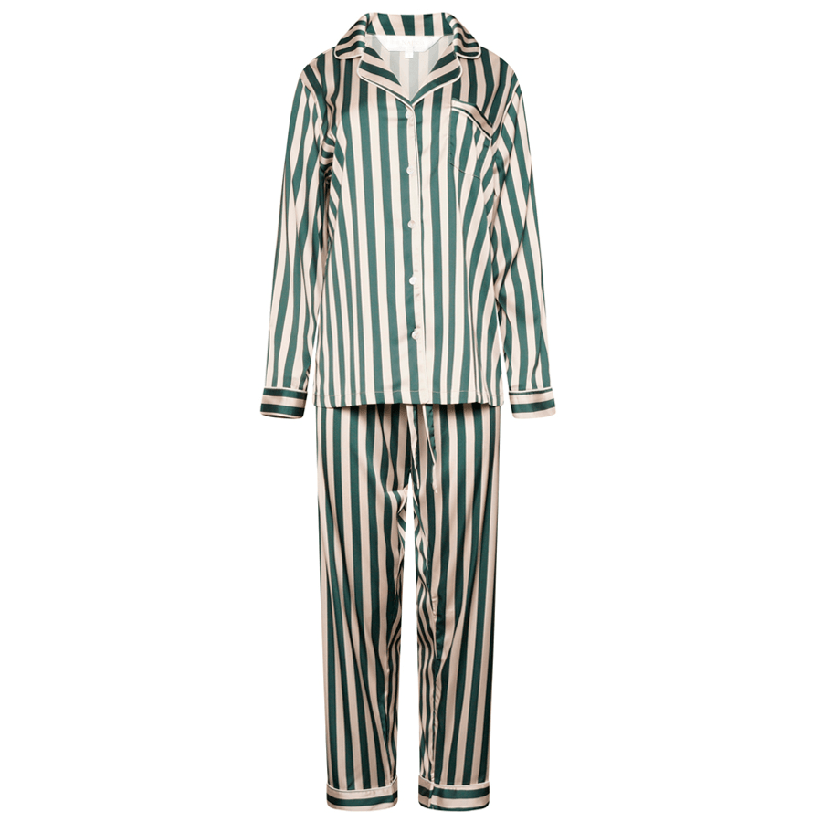 Satin Stripe Pyjama Set- Green - The NAP Co.