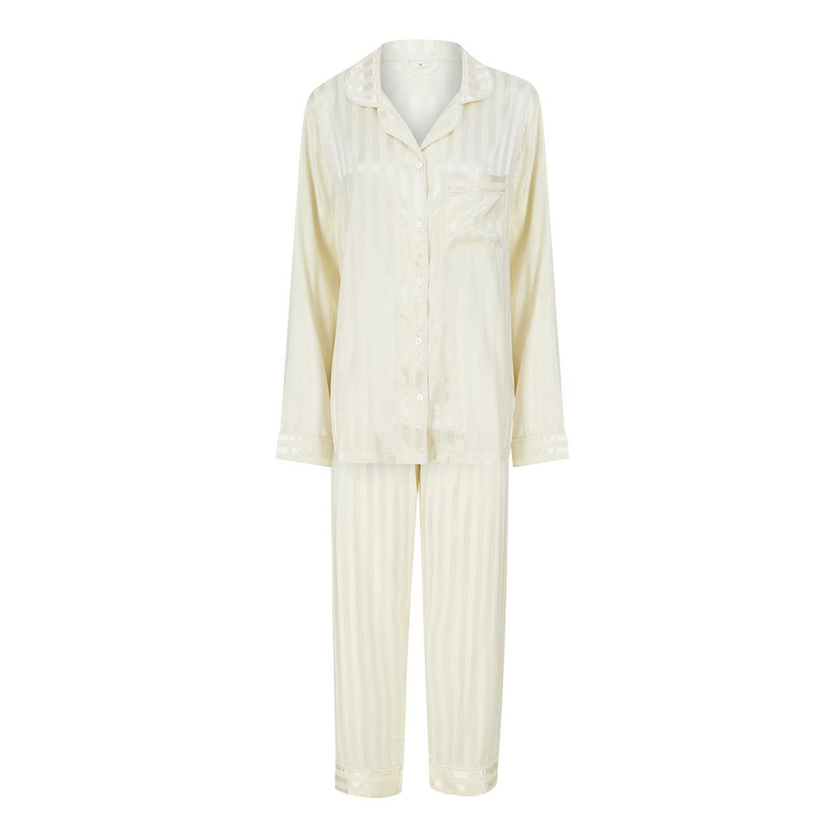 Satin stripe trouser pyjama set- Ivory - The NAP Co.